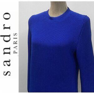 Sandro Royal Blue Crewneck Knit Sweater Textured Pullover size medium